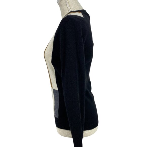 jaeger Cashmere V Neck Colour Block Retro Sweater Sz S - Picture 2 of 9